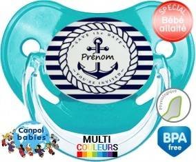 Marine rayée + prénom : Sucette Physiologique personnalisée