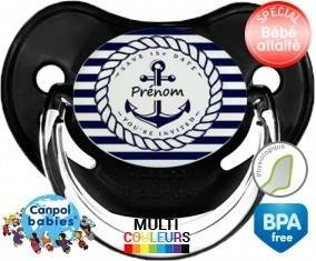 Marine rayée + prénom: Sucette Physiologique-su7.fr