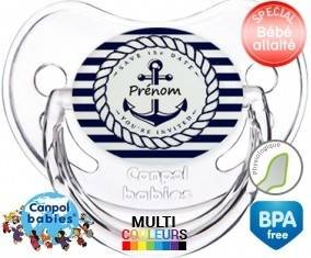 Marine rayée + prénom: Sucette Physiologique-su7.fr