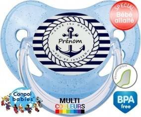 Marine rayée + prénom: Sucette Physiologique-su7.fr