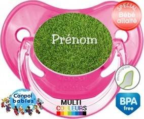 Motif pelouse + prénom: Sucette Physiologique-su7.fr