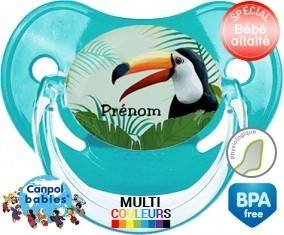 Tetine Toucan tropical + prénom embout Physiologique personnalisée