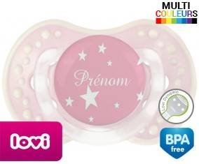 Étoile sur fond rose + prénom: Sucette LOVI Dynamic-su7.fr