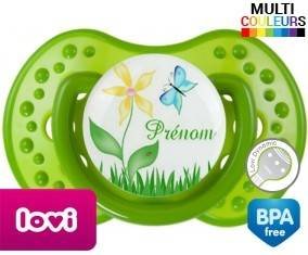Fleur et papillon + prénom: Sucette LOVI Dynamic-su7.fr
