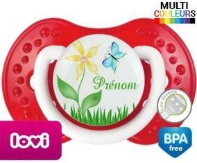 Fleur et papillon + prénom: Sucette LOVI Dynamic-su7.fr