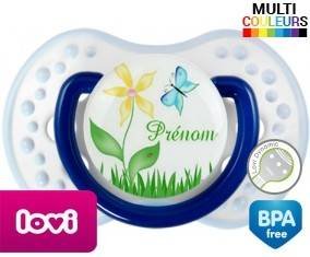 Fleur et papillon + prénom: Sucette LOVI Dynamic-su7.fr