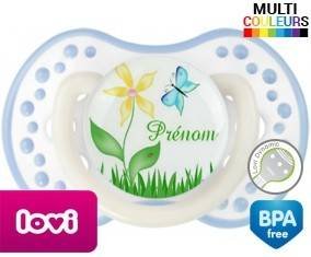 Fleur et papillon + prénom: Sucette LOVI Dynamic-su7.fr