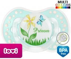 Fleur et papillon + prénom: Sucette LOVI Dynamic-su7.fr