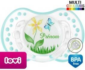 Fleur et papillon + prénom: Sucette LOVI Dynamic-su7.fr