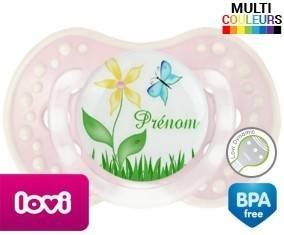 Fleur et papillon + prénom: Sucette LOVI Dynamic-su7.fr