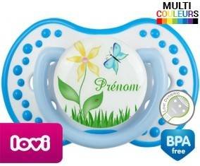 Fleur et papillon + prénom: Sucette LOVI Dynamic-su7.fr