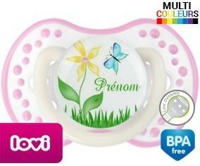 Fleur et papillon + prénom: Sucette LOVI Dynamic-su7.fr