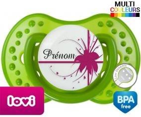Tetine Fleur rose + prénom embout LOVI Dynamic personnalisée