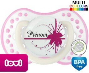 Fleur rose + prénom: Sucette LOVI Dynamic-su7.fr