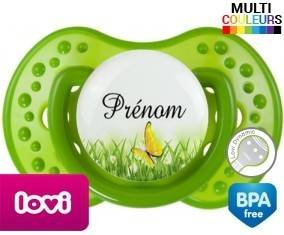 Tetine Papillon vert + prénom embout LOVI Dynamic personnalisée