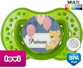 Ourson et ballon + prénom : Sucette LOVI Dynamic personnalisée
