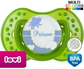 Elephant bleu + prénom: Sucette LOVI Dynamic-su7.fr