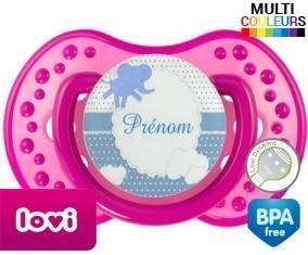 Elephant bleu + prénom: Sucette LOVI Dynamic-su7.fr