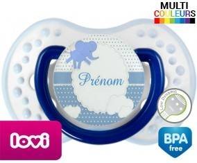 Elephant bleu + prénom: Sucette LOVI Dynamic-su7.fr