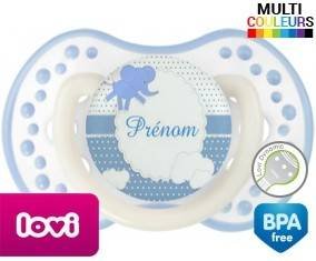 Elephant bleu + prénom: Sucette LOVI Dynamic-su7.fr
