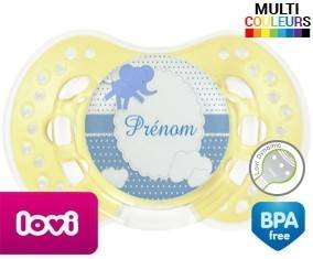 Elephant bleu + prénom: Sucette LOVI Dynamic-su7.fr