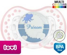Elephant bleu + prénom: Sucette LOVI Dynamic-su7.fr