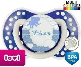Elephant bleu + prénom: Sucette LOVI Dynamic-su7.fr