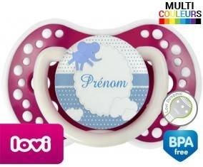 Elephant bleu + prénom: Sucette LOVI Dynamic-su7.fr