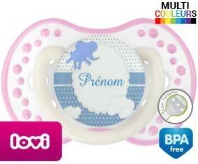 Elephant bleu + prénom: Sucette LOVI Dynamic-su7.fr