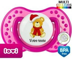 Ourson noël + prénom: Sucette LOVI Dynamic-su7.fr
