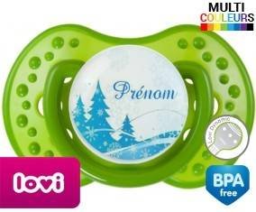 Sapin bleu + prénom : Sucette LOVI Dynamic personnalisée
