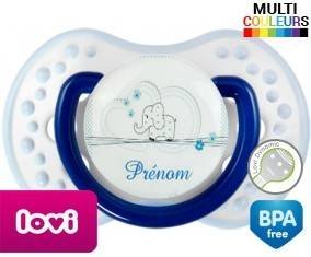 Eléphant bleu tendre + prénom: Sucette LOVI Dynamic-su7.fr