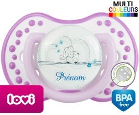 Eléphant bleu tendre + prénom: Sucette LOVI Dynamic-su7.fr