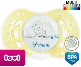 Eléphant bleu tendre + prénom: Sucette LOVI Dynamic-su7.fr