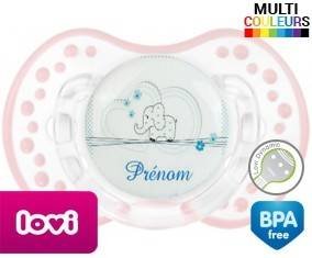 Eléphant bleu tendre + prénom: Sucette LOVI Dynamic-su7.fr