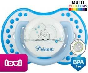 Eléphant bleu tendre + prénom: Sucette LOVI Dynamic-su7.fr
