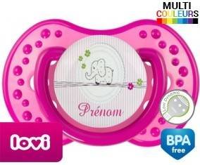 Eléphant rose style1 + prénom: Sucette LOVI Dynamic-su7.fr