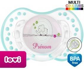 Eléphant rose style1 + prénom: Sucette LOVI Dynamic-su7.fr