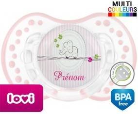 Eléphant rose style1 + prénom: Sucette LOVI Dynamic-su7.fr