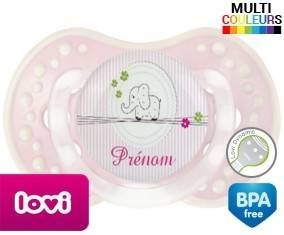 Eléphant rose style1 + prénom: Sucette LOVI Dynamic-su7.fr