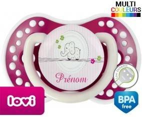 Eléphant rose style1 + prénom: Sucette LOVI Dynamic-su7.fr