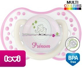 Eléphant rose style1 + prénom: Sucette LOVI Dynamic-su7.fr