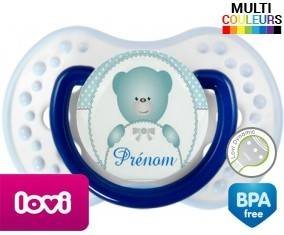 Ourson bleu + prénom: Sucette LOVI Dynamic-su7.fr