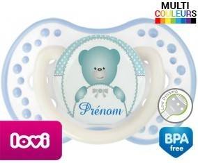 Ourson bleu + prénom: Sucette LOVI Dynamic-su7.fr