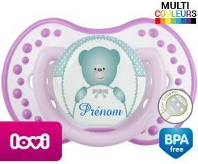 Ourson bleu + prénom: Sucette LOVI Dynamic-su7.fr