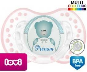 Ourson bleu + prénom: Sucette LOVI Dynamic-su7.fr