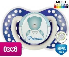Ourson bleu + prénom: Sucette LOVI Dynamic-su7.fr