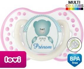 Ourson bleu + prénom: Sucette LOVI Dynamic-su7.fr