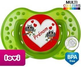 Hibou et cœur + prénom : Sucette LOVI Dynamic personnalisée