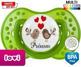Oiseaux cœur + prénom : Sucette LOVI Dynamic personnalisée